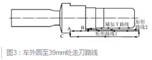 車削外圓至39mm處的走刀路線